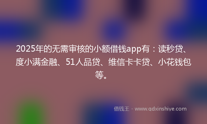 2025年的无需审核的小额借钱app有：读秒贷、度小满金融、51人品贷、维信卡卡贷、小花钱包等。