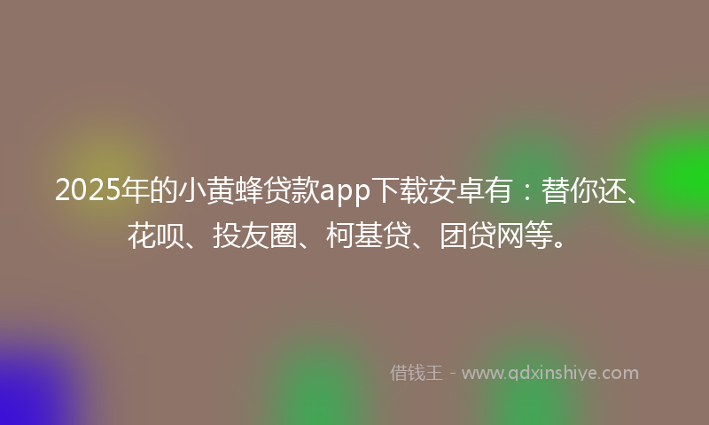 2025年的小黄蜂贷款app下载安卓有：替你还、花呗、投友圈、柯基贷、团贷网等。