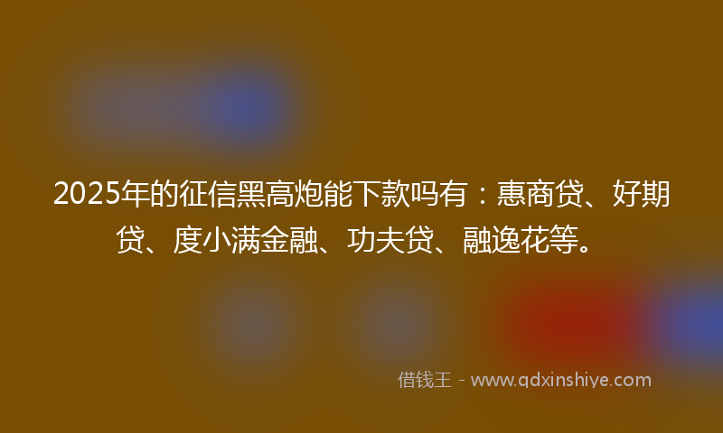 2025年的征信黑高炮能下款吗有：惠商贷、好期贷、度小满金融、功夫贷、融逸花等。
