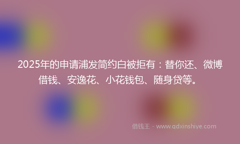 2025年的申请浦发简约白被拒有：替你还、微博借钱、安逸花、小花钱包、随身贷等。
