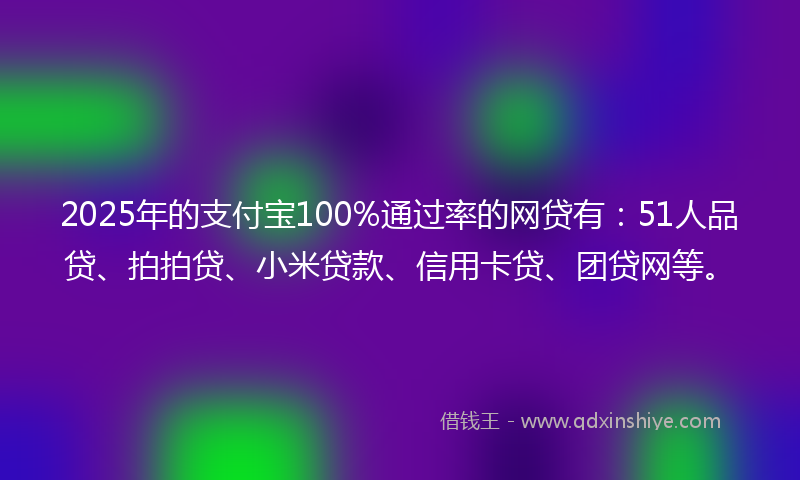 2025年的支付宝100%通过率的网贷有：51人品贷、拍拍贷、小米贷款、信用卡贷、团贷网等。