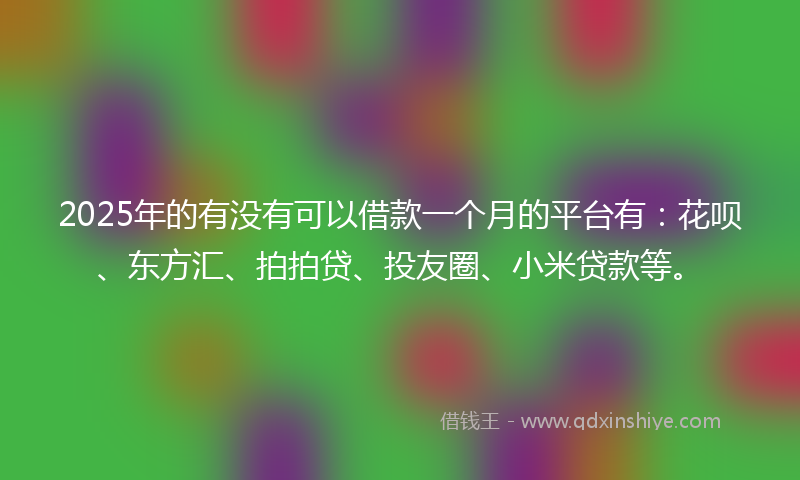 2025年的有没有可以借款一个月的平台有：花呗、东方汇、拍拍贷、投友圈、小米贷款等。
