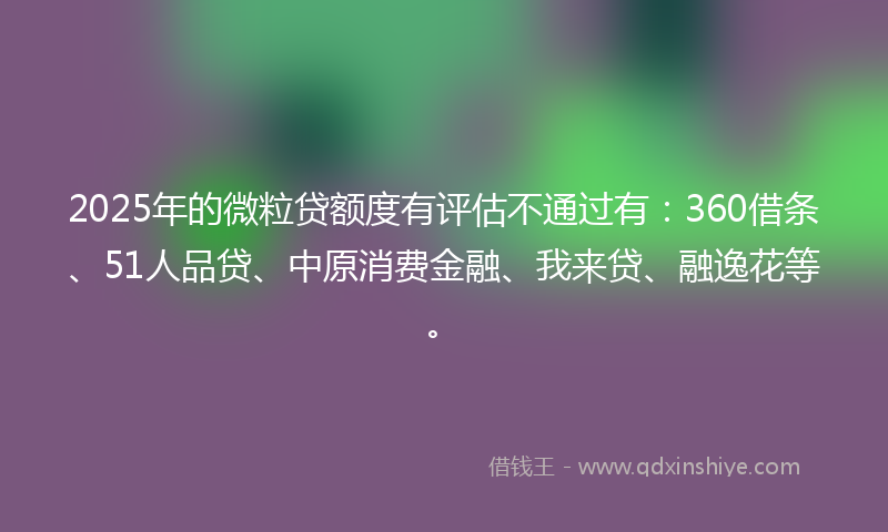 2025年的微粒贷额度有评估不通过有：360借条、51人品贷、中原消费金融、我来贷、融逸花等。