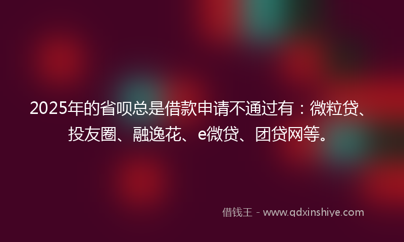 2025年的省呗总是借款申请不通过有：微粒贷、投友圈、融逸花、e微贷、团贷网等。