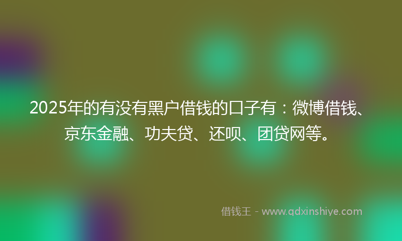 2025年的有没有黑户借钱的口子有：微博借钱、京东金融、功夫贷、还呗、团贷网等。