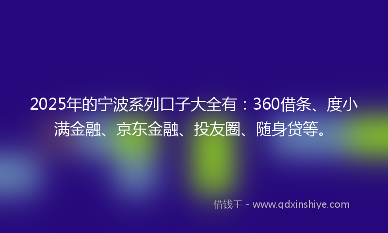 2025年的宁波系列口子大全有：360借条、度小满金融、京东金融、投友圈、随身贷等。
