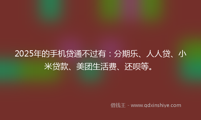 2025年的手机贷通不过有：分期乐、人人贷、小米贷款、美团生活费、还呗等。
