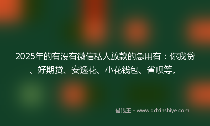 2025年的有没有微信私人放款的急用有：你我贷、好期贷、安逸花、小花钱包、省呗等。