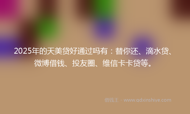 2025年的天美贷好通过吗有：替你还、滴水贷、微博借钱、投友圈、维信卡卡贷等。
