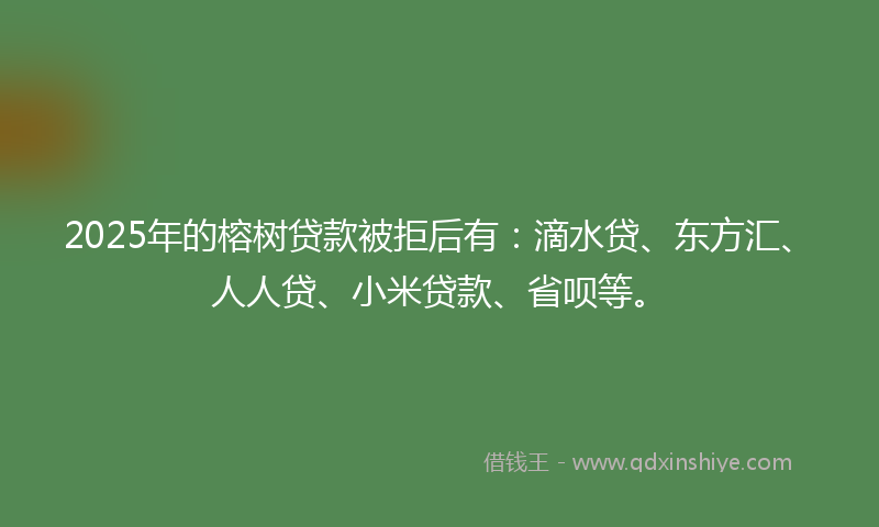 2025年的榕树贷款被拒后有：滴水贷、东方汇、人人贷、小米贷款、省呗等。