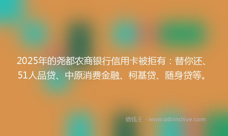2025年的尧都农商银行信用卡被拒有：替你还、51人品贷、中原消费金融、柯基贷、随身贷等。