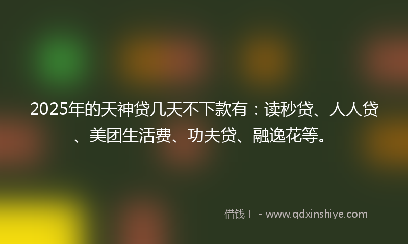 2025年的天神贷几天不下款有：读秒贷、人人贷、美团生活费、功夫贷、融逸花等。