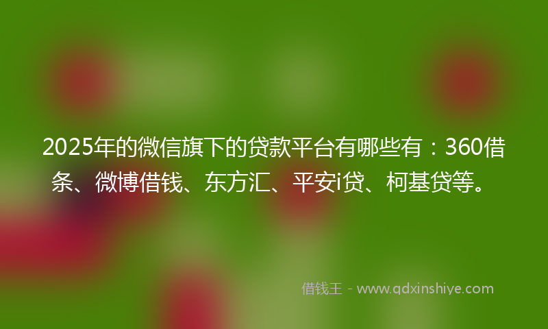 2025年的微信旗下的贷款平台有哪些有：360借条、微博借钱、东方汇、平安i贷、柯基贷等。