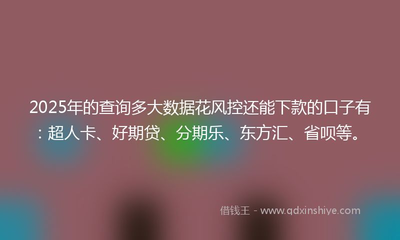 2025年的查询多大数据花风控还能下款的口子有：超人卡、好期贷、分期乐、东方汇、省呗等。