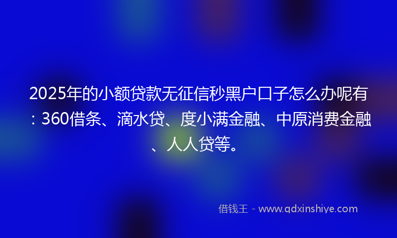 2025年的小额贷款无征信秒黑户口子怎么办呢有：360借条、滴水贷、度小满金融、中原消费金融、人人贷等。