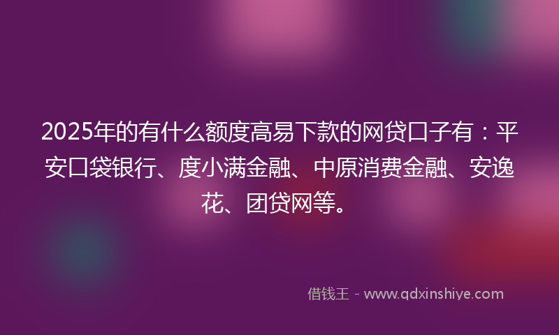 2025年的有什么额度高易下款的网贷口子有：平安口袋银行、度小满金融、中原消费金融、安逸花、团贷网等。