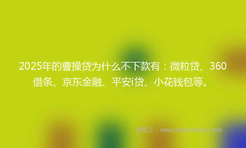 2025年的曹操贷为什么不下款有：微粒贷、360借条、京东金融、平安i贷、小花钱包等。
