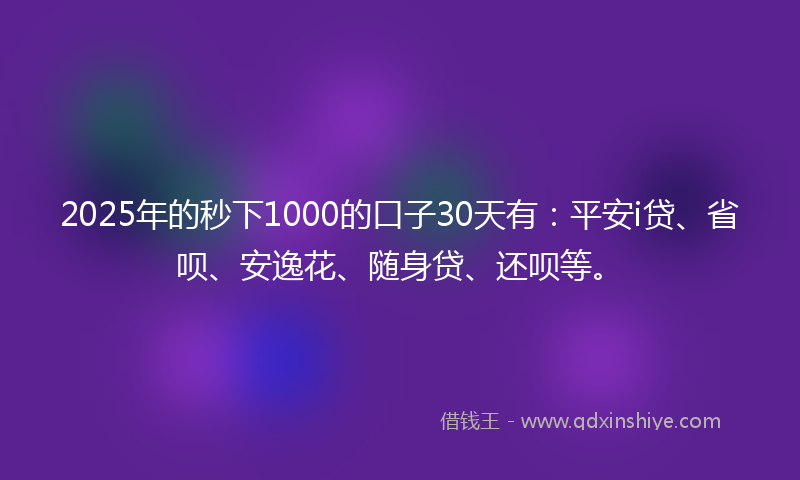 2025年的秒下1000的口子30天有：平安i贷、省呗、安逸花、随身贷、还呗等。