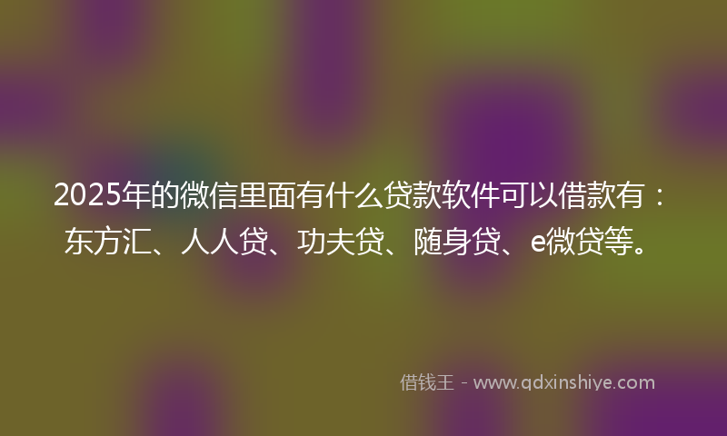 2025年的微信里面有什么贷款软件可以借款有：东方汇、人人贷、功夫贷、随身贷、e微贷等。