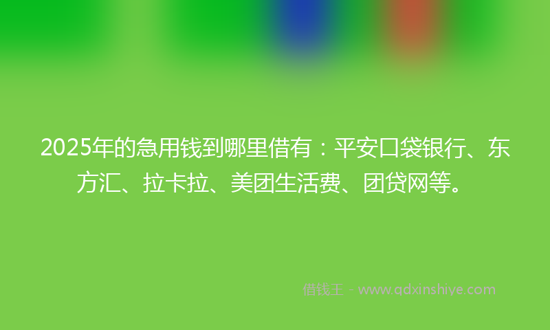2025年的急用钱到哪里借有：平安口袋银行、东方汇、拉卡拉、美团生活费、团贷网等。