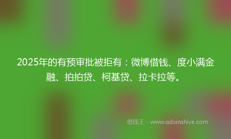 2025年的有预审批被拒有：微博借钱、度小满金融、拍拍贷、柯基贷、拉卡拉等。