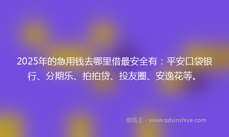 2025年的急用钱去哪里借最安全有：平安口袋银行、分期乐、拍拍贷、投友圈、安逸花等。