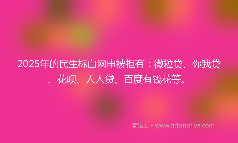 2025年的民生标白网申被拒有：微粒贷、你我贷、花呗、人人贷、百度有钱花等。
