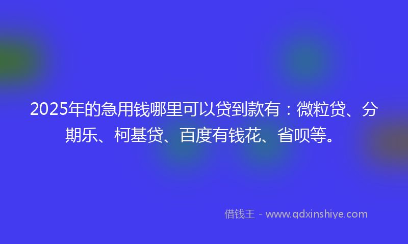 2025年的急用钱哪里可以贷到款有：微粒贷、分期乐、柯基贷、百度有钱花、省呗等。