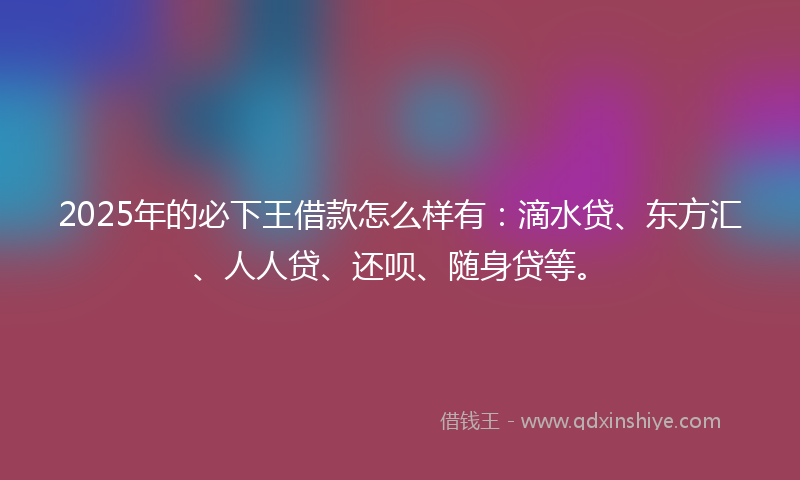 2025年的必下王借款怎么样有：滴水贷、东方汇、人人贷、还呗、随身贷等。