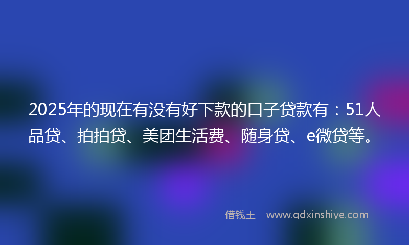2025年的现在有没有好下款的口子贷款有：51人品贷、拍拍贷、美团生活费、随身贷、e微贷等。