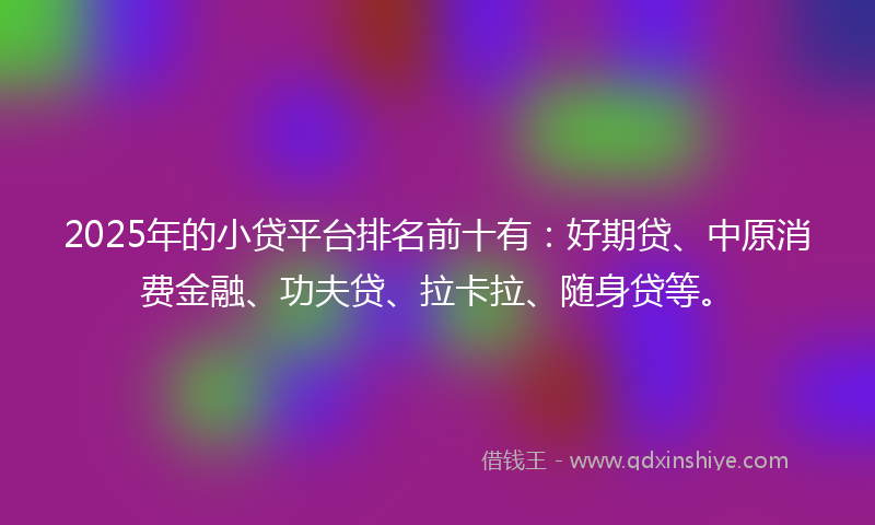 2025年的小贷平台排名前十有：好期贷、中原消费金融、功夫贷、拉卡拉、随身贷等。
