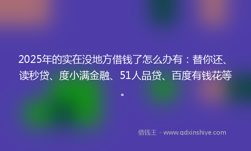 2025年的实在没地方借钱了怎么办有：替你还、读秒贷、度小满金融、51人品贷、百度有钱花等。