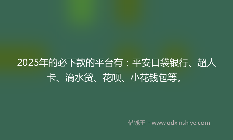 2025年的必下款的平台有：平安口袋银行、超人卡、滴水贷、花呗、小花钱包等。