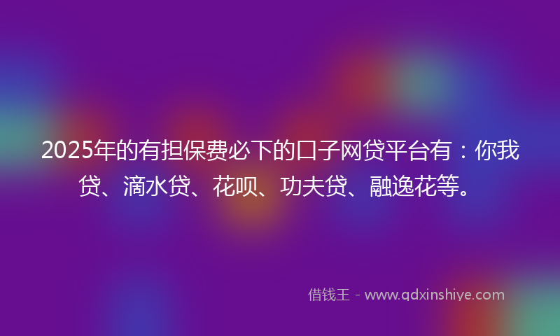 2025年的有担保费必下的口子网贷平台有：你我贷、滴水贷、花呗、功夫贷、融逸花等。