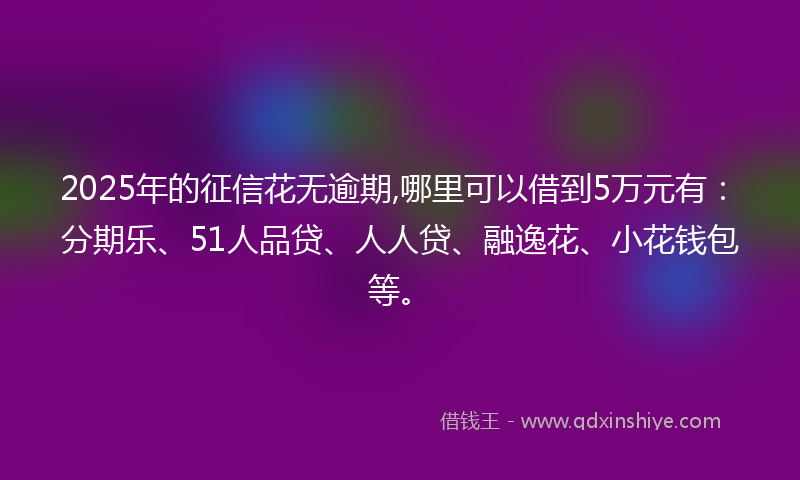 2025年的征信花无逾期,哪里可以借到5万元有：分期乐、51人品贷、人人贷、融逸花、小花钱包等。