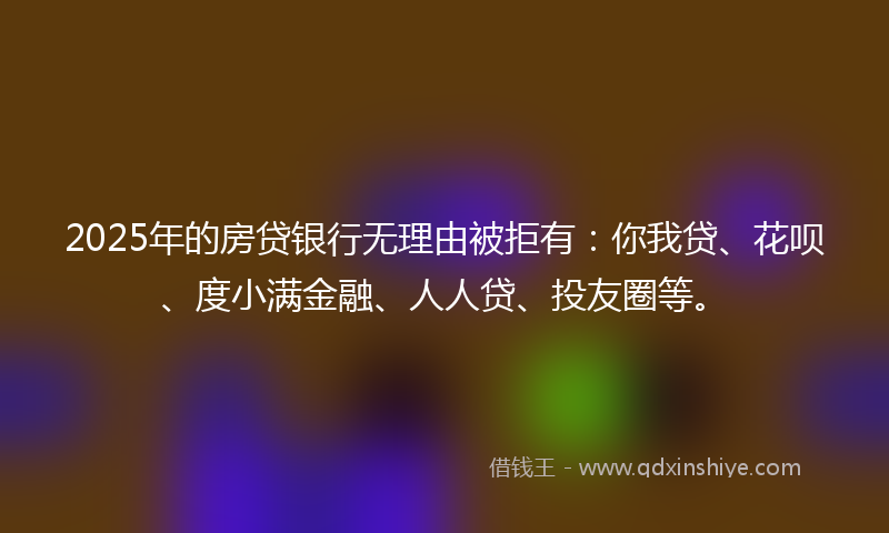 2025年的房贷银行无理由被拒有：你我贷、花呗、度小满金融、人人贷、投友圈等。