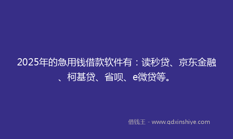 2025年的急用钱借款软件有：读秒贷、京东金融、柯基贷、省呗、e微贷等。
