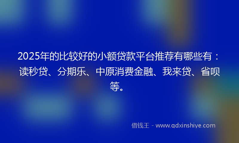 2025年的比较好的小额贷款平台推荐有哪些有：读秒贷、分期乐、中原消费金融、我来贷、省呗等。