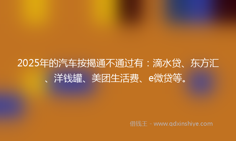2025年的汽车按揭通不通过有：滴水贷、东方汇、洋钱罐、美团生活费、e微贷等。