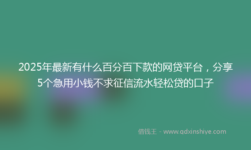 2025年最新有什么百分百下款的网贷平台，分享5个急用小钱不求征信流水轻松贷的口子
