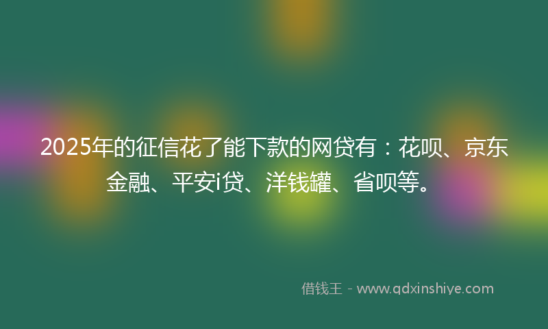 2025年的征信花了能下款的网贷有：花呗、京东金融、平安i贷、洋钱罐、省呗等。