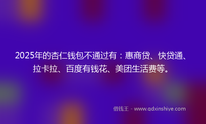 2025年的杏仁钱包不通过有：惠商贷、快贷通、拉卡拉、百度有钱花、美团生活费等。