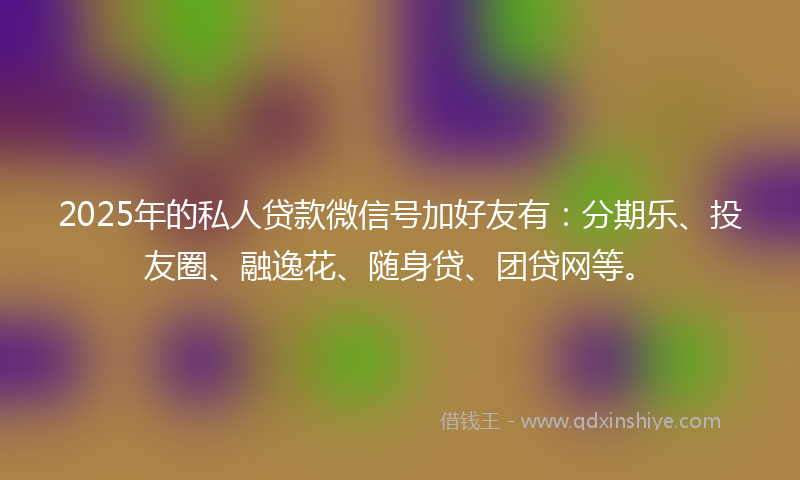2025年的私人贷款微信号加好友有：分期乐、投友圈、融逸花、随身贷、团贷网等。