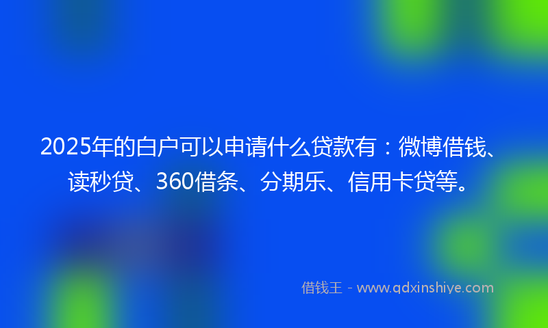 2025年的白户可以申请什么贷款有：微博借钱、读秒贷、360借条、分期乐、信用卡贷等。