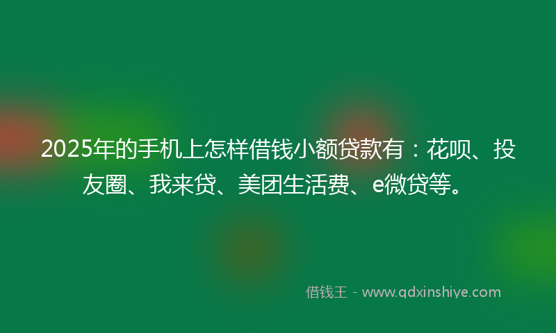 2025年的手机上怎样借钱小额贷款有：花呗、投友圈、我来贷、美团生活费、e微贷等。