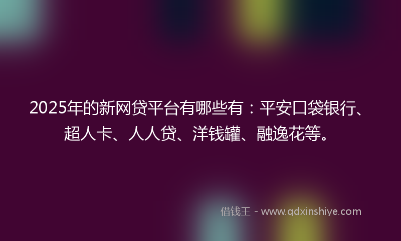 2025年的新网贷平台有哪些有：平安口袋银行、超人卡、人人贷、洋钱罐、融逸花等。