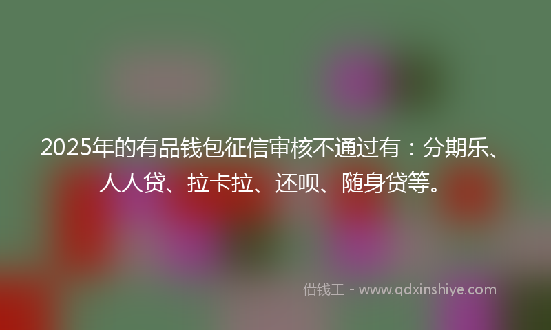 2025年的有品钱包征信审核不通过有：分期乐、人人贷、拉卡拉、还呗、随身贷等。