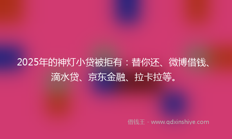 2025年的神灯小贷被拒有：替你还、微博借钱、滴水贷、京东金融、拉卡拉等。