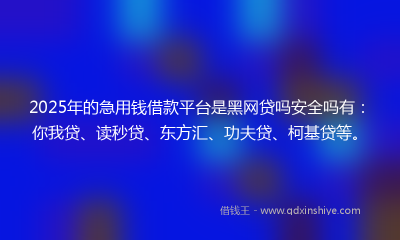 2025年的急用钱借款平台是黑网贷吗安全吗有：你我贷、读秒贷、东方汇、功夫贷、柯基贷等。