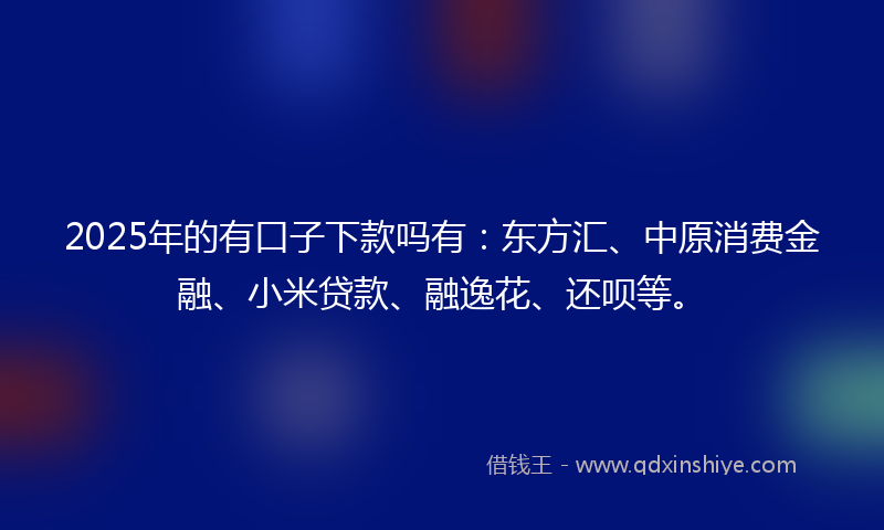 2025年的有口子下款吗有：东方汇、中原消费金融、小米贷款、融逸花、还呗等。